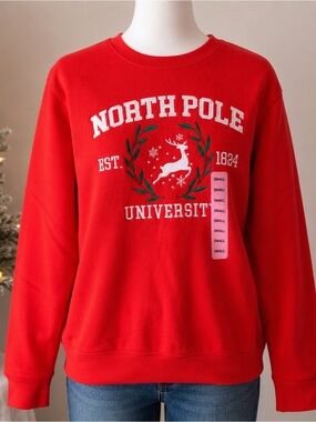 State of Mine North Pole University Christmas Sweatshirt Small NWT Red